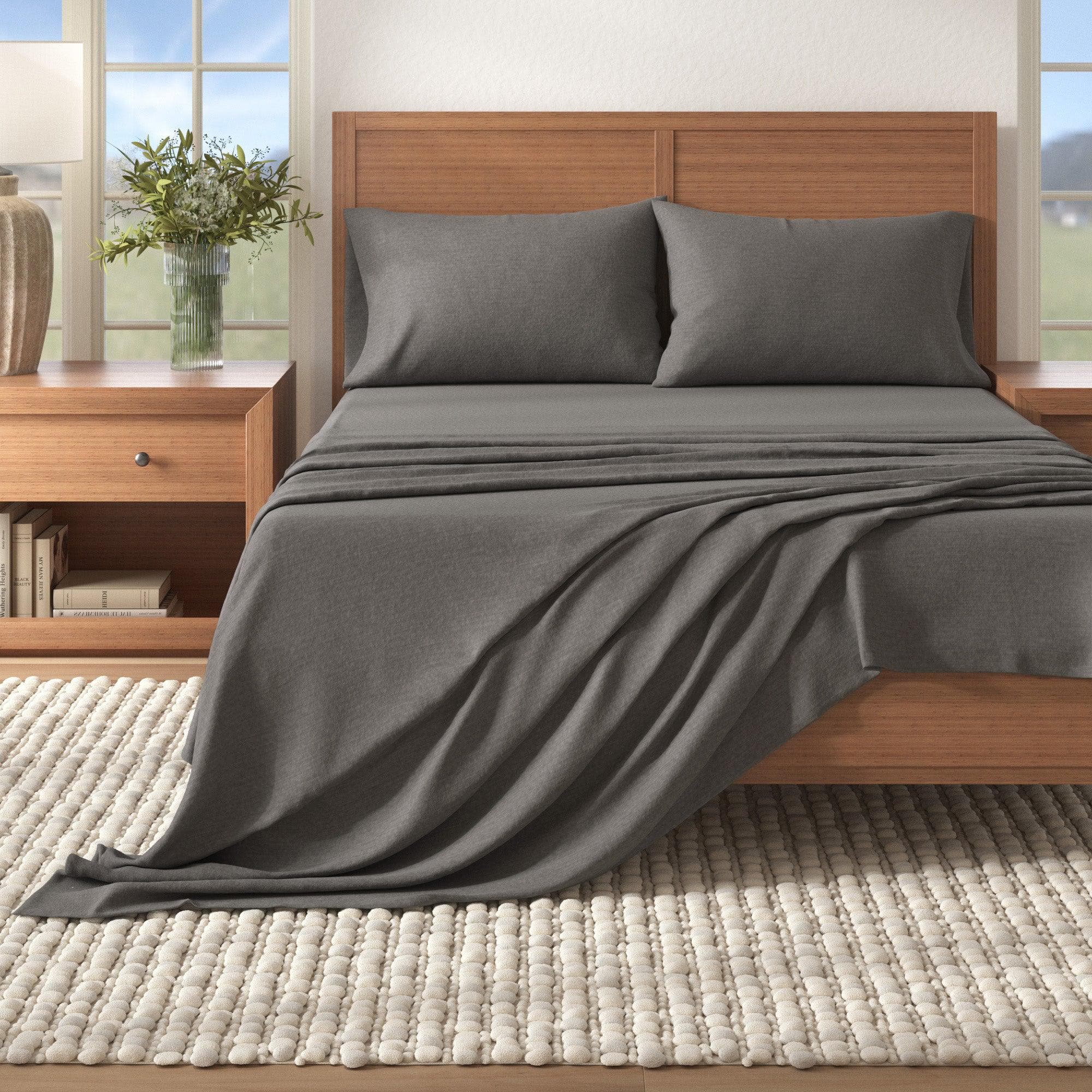 Heathered Solid Cotton Blend Flannel Sheet Set - Anders Collection product photo - view 25