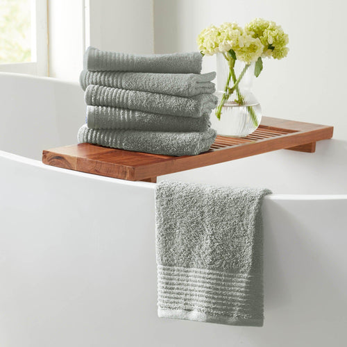 6 pack cotton hand towels in earth tones with ribbed border, soft and absorbent from Kasper Collection