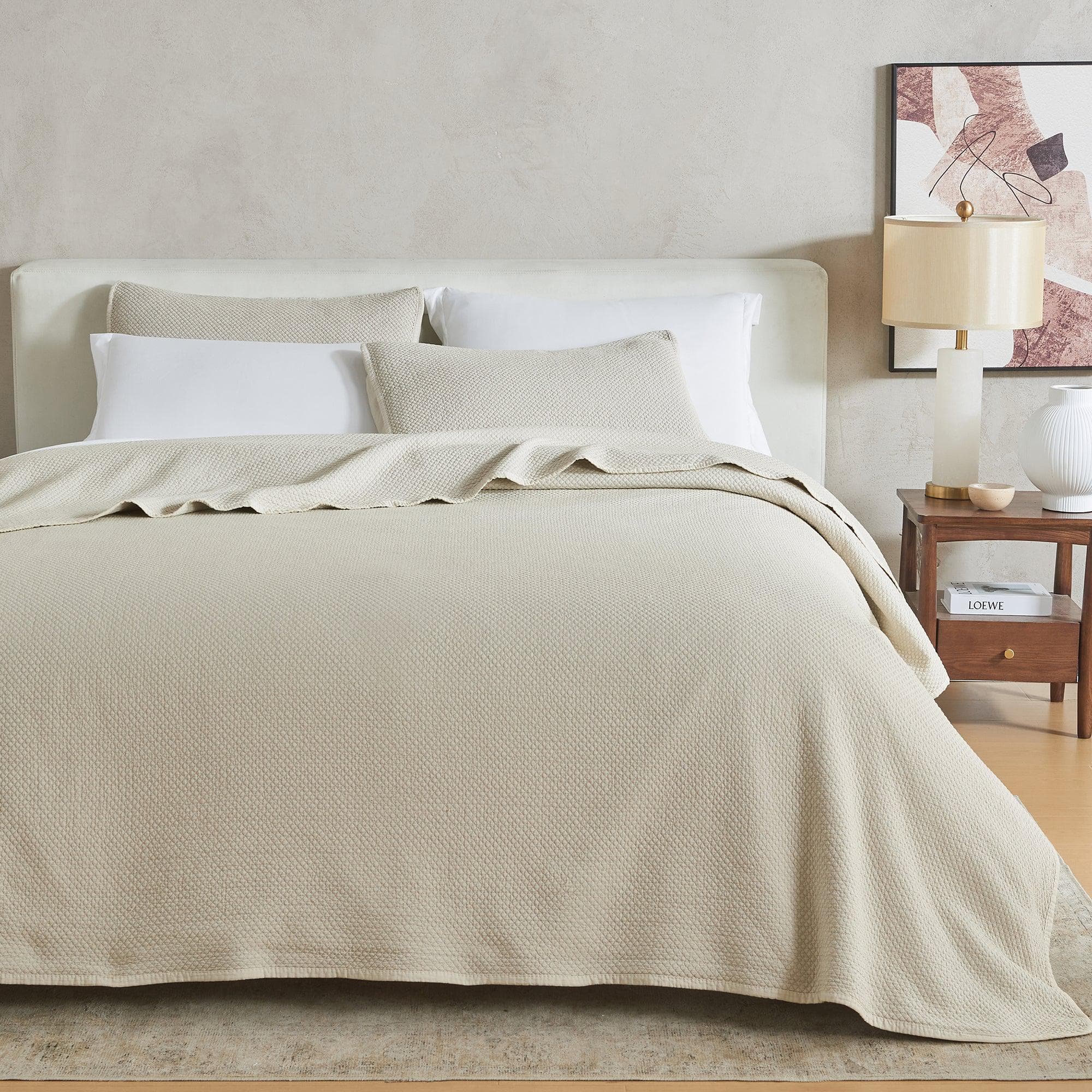 Stonewashed Relaxed Quilt Set from Vittoria Collection with box-stitch design and soft, lightweight fabric