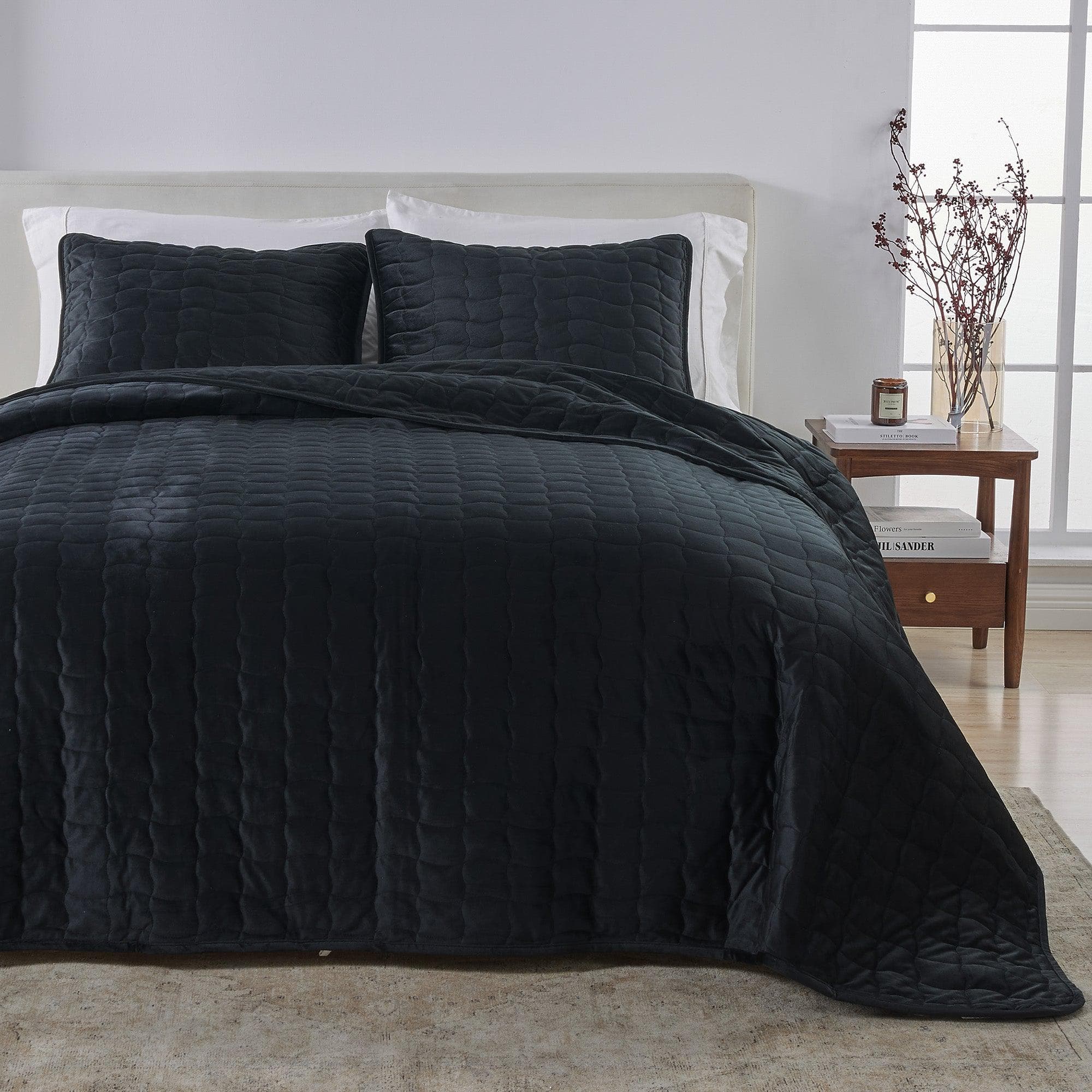 Velvet Box-Stitched Quilt Set - Vivica Collection (Quilts & Comforters) - view 7