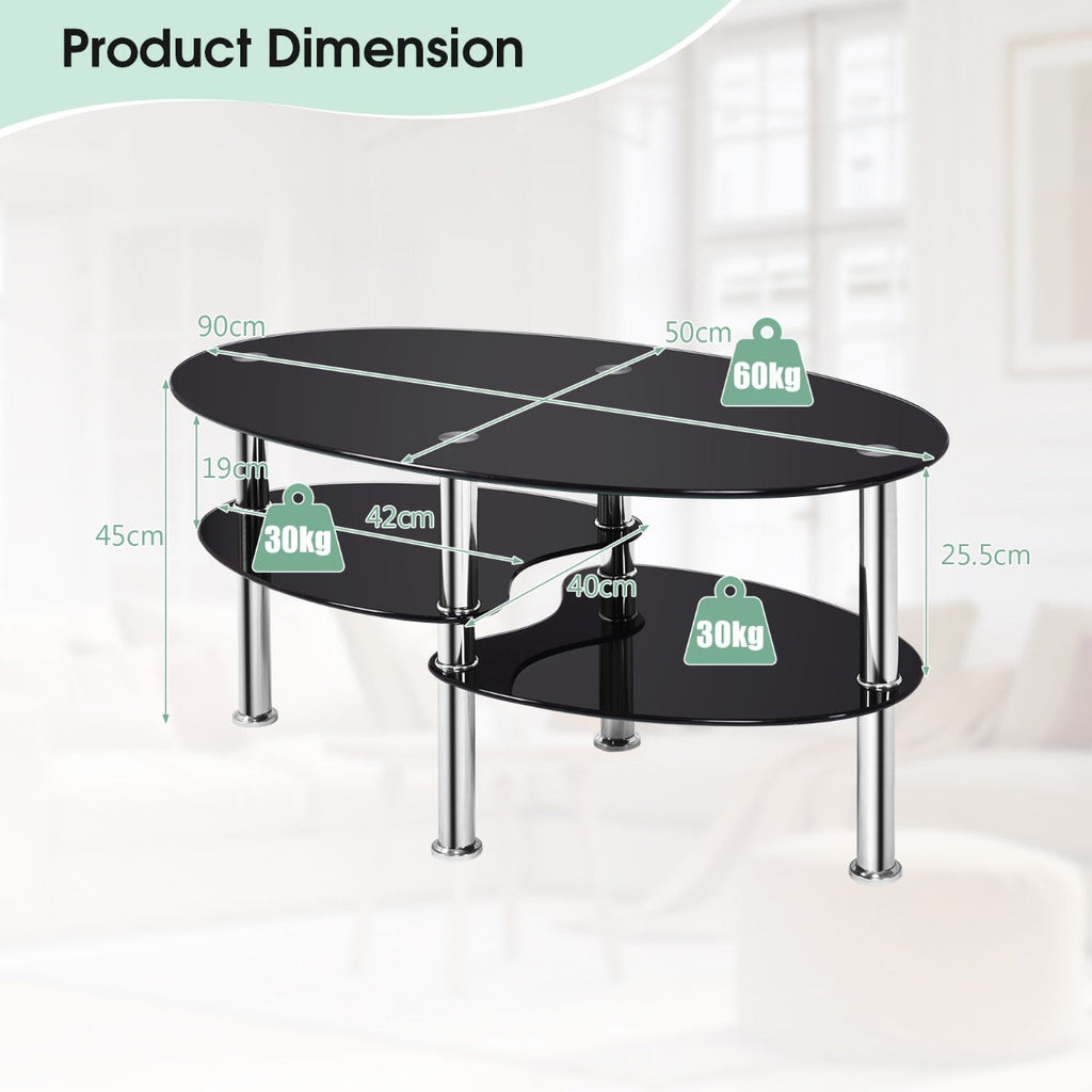 NNECW Tempered Glass Coffee Table with Open Storage Shelf for Living Room