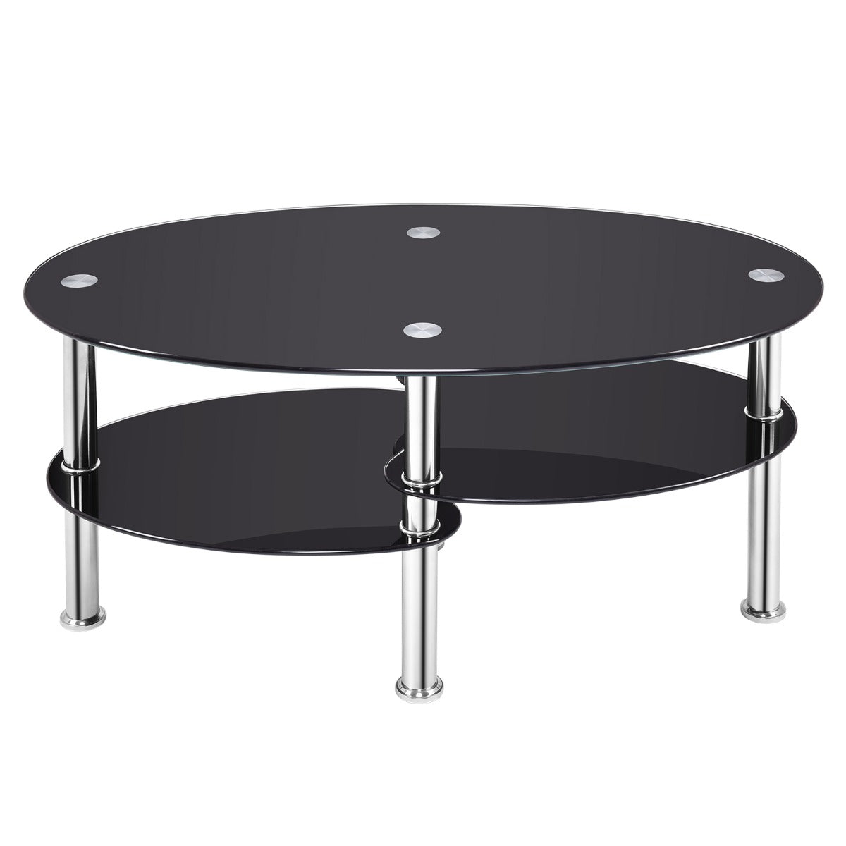 NNECW Tempered Glass Coffee Table with Open Storage Shelf for Living Room