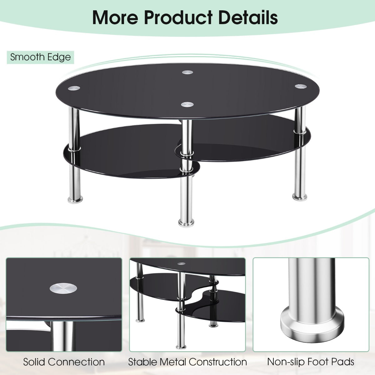 NNECW Tempered Glass Coffee Table with Open Storage Shelf for Living Room
