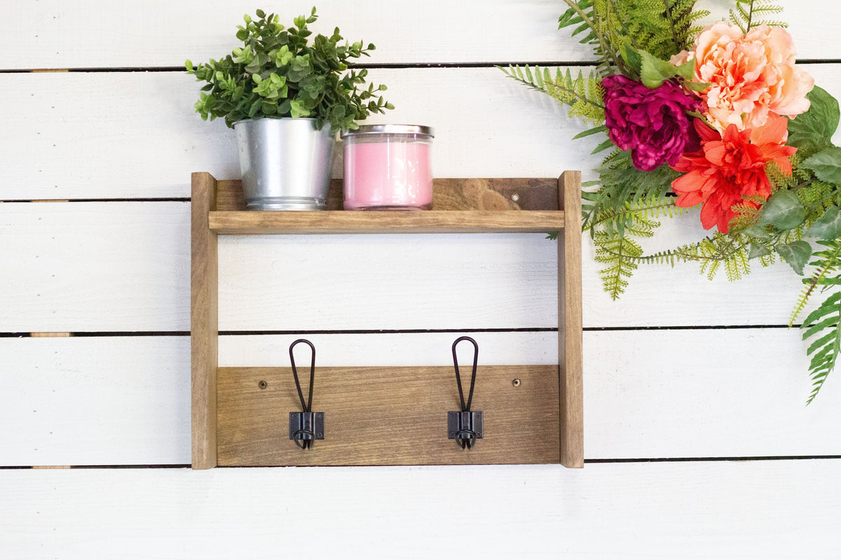 Wooden Coat Hooks with Shelf