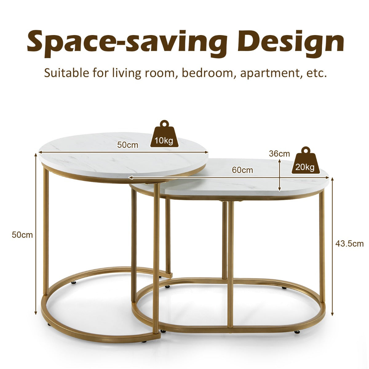 NNECW Modern Nesting Round Coffee Table Set of 2 for Living Room