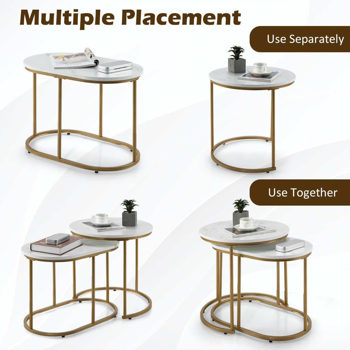 NNECW Modern Nesting Round Coffee Table Set of 2 for Living Room