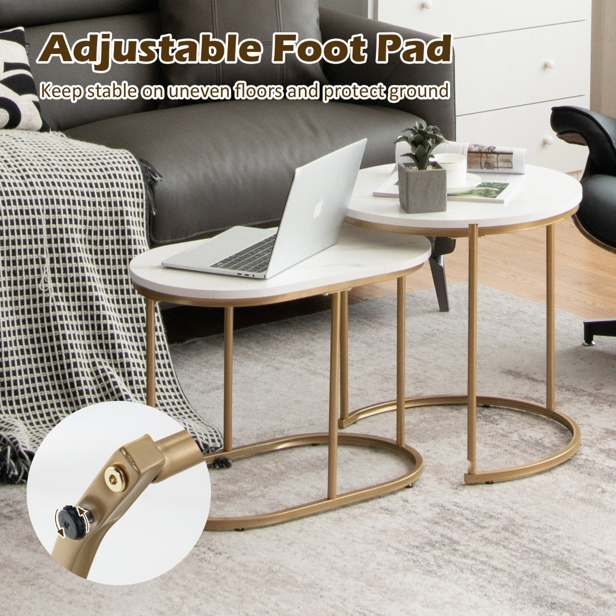 NNECW Modern Nesting Round Coffee Table Set of 2 for Living Room