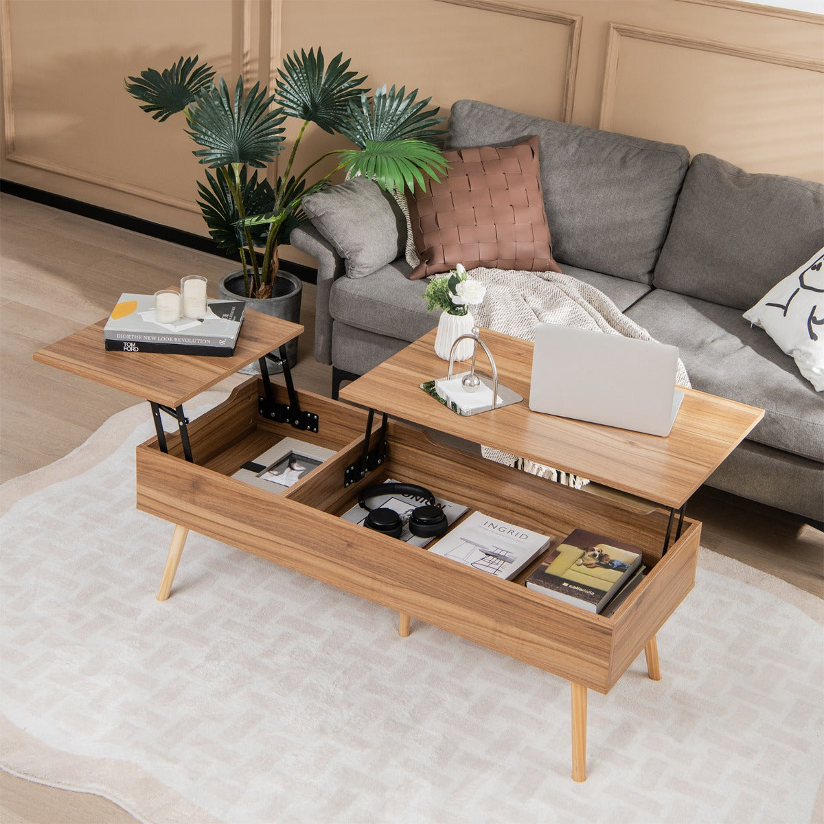 NNECW Accent Coffee Table with 2 Hidden Compartments for Living Room