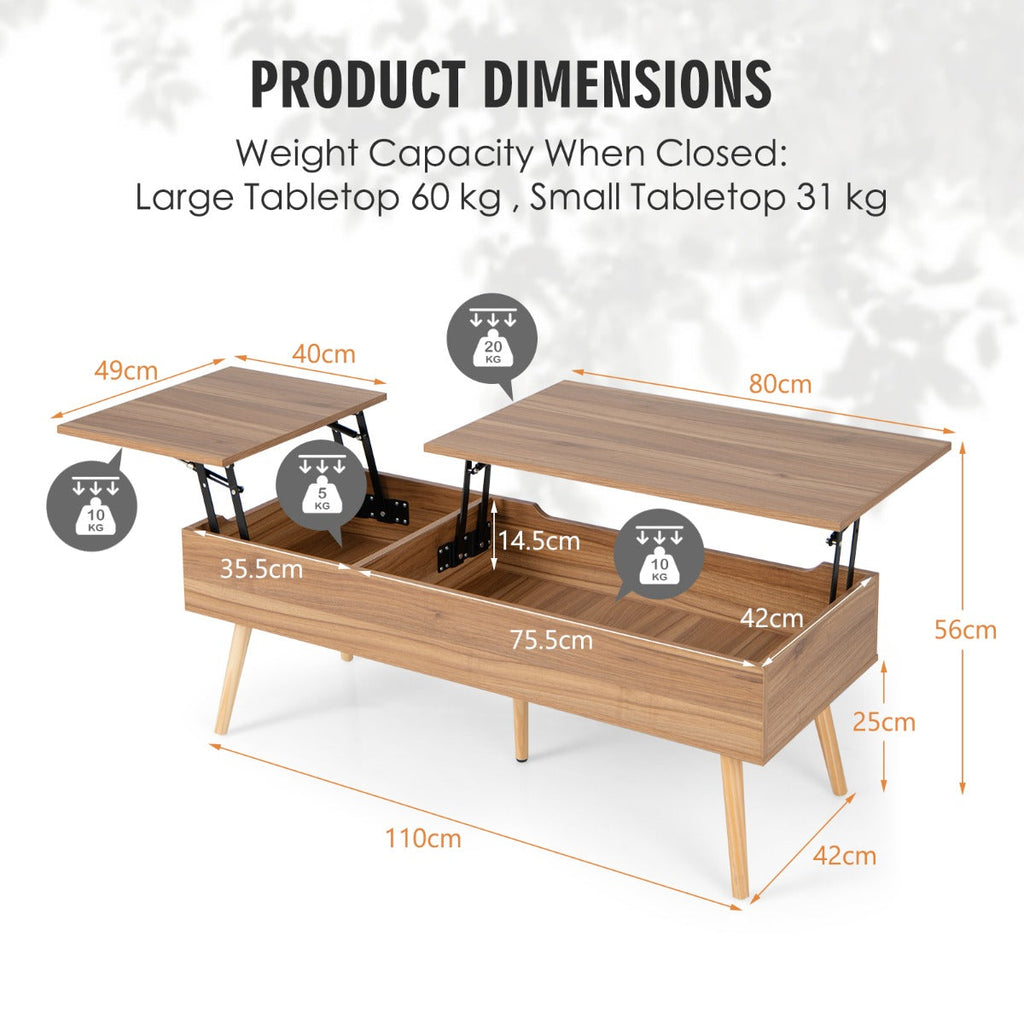 NNECW Accent Coffee Table with 2 Hidden Compartments for Living Room