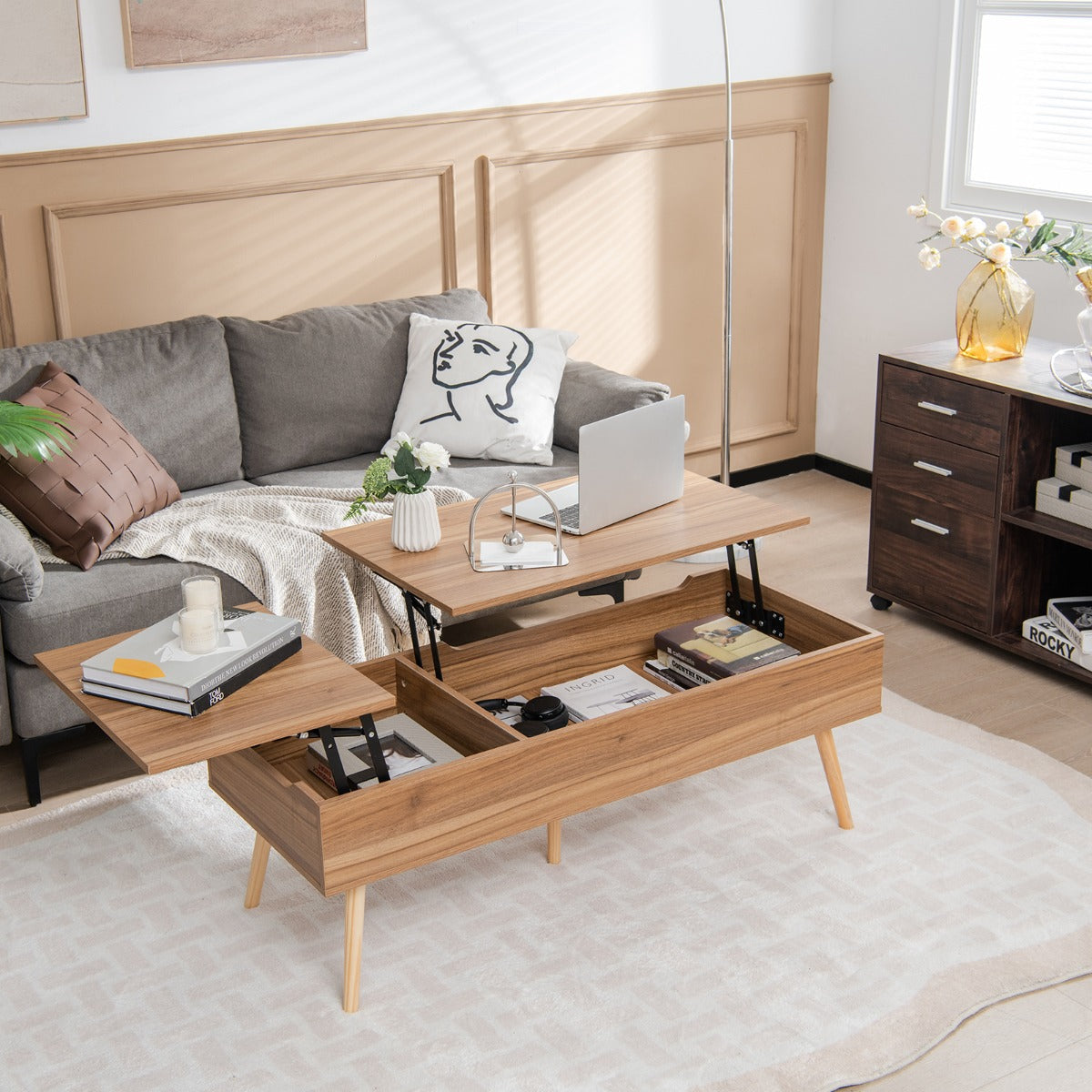 NNECW Accent Coffee Table with 2 Hidden Compartments for Living Room