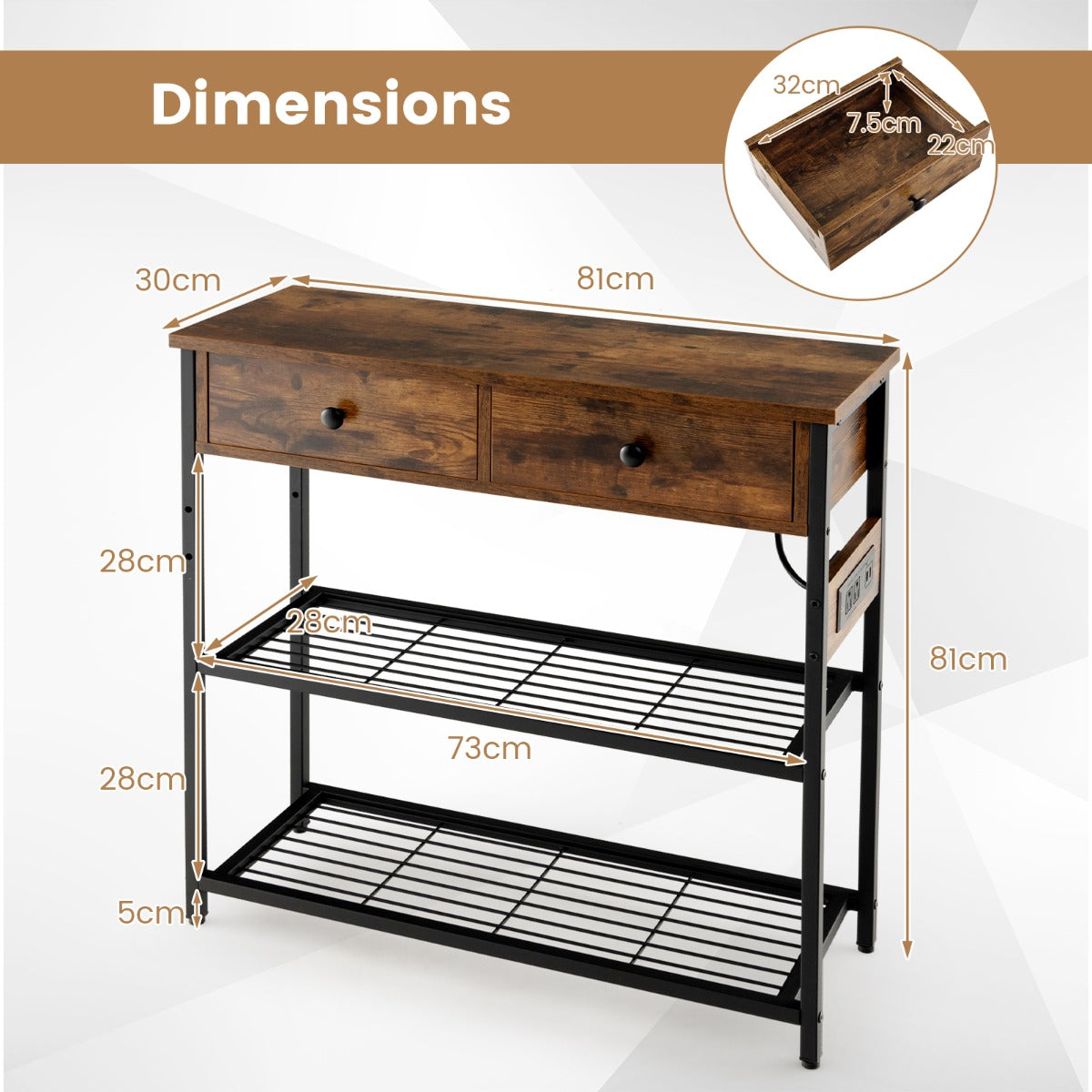 NNECW Console Table with Charging Station for Living Room/Entry