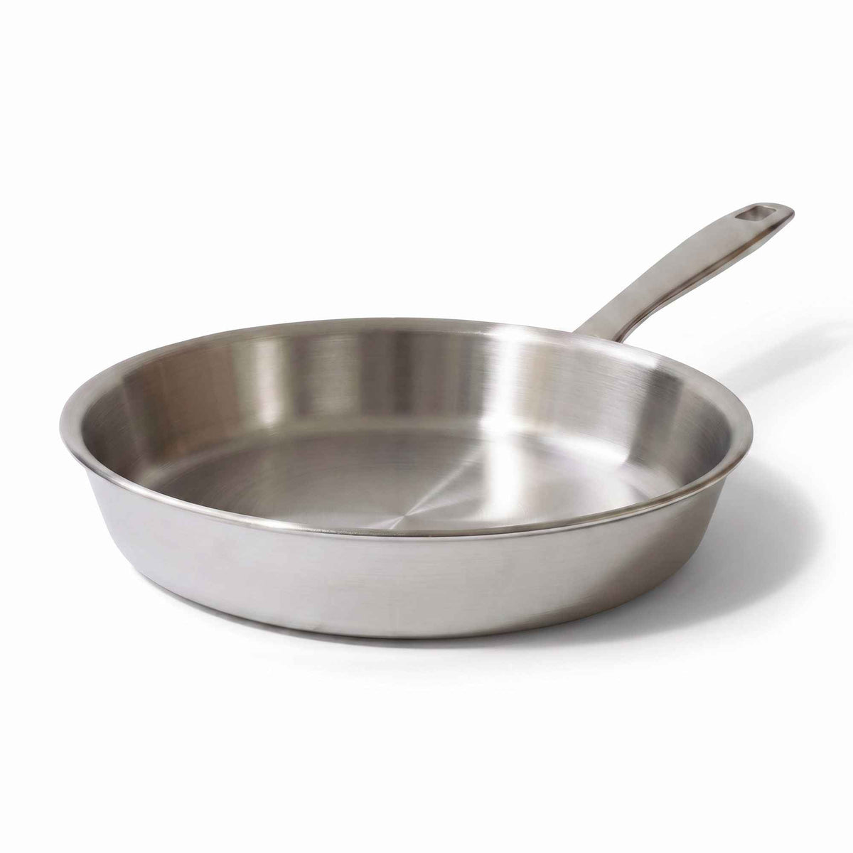 Alva Cookware 5-Ply Stainless Steel Frying Pan with stainless steel handle on a white background.