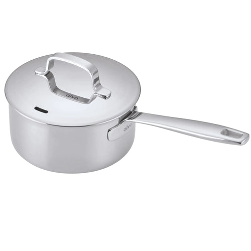 5-ply stainless steel saucepan with lid and even heat distribution for precise cooking