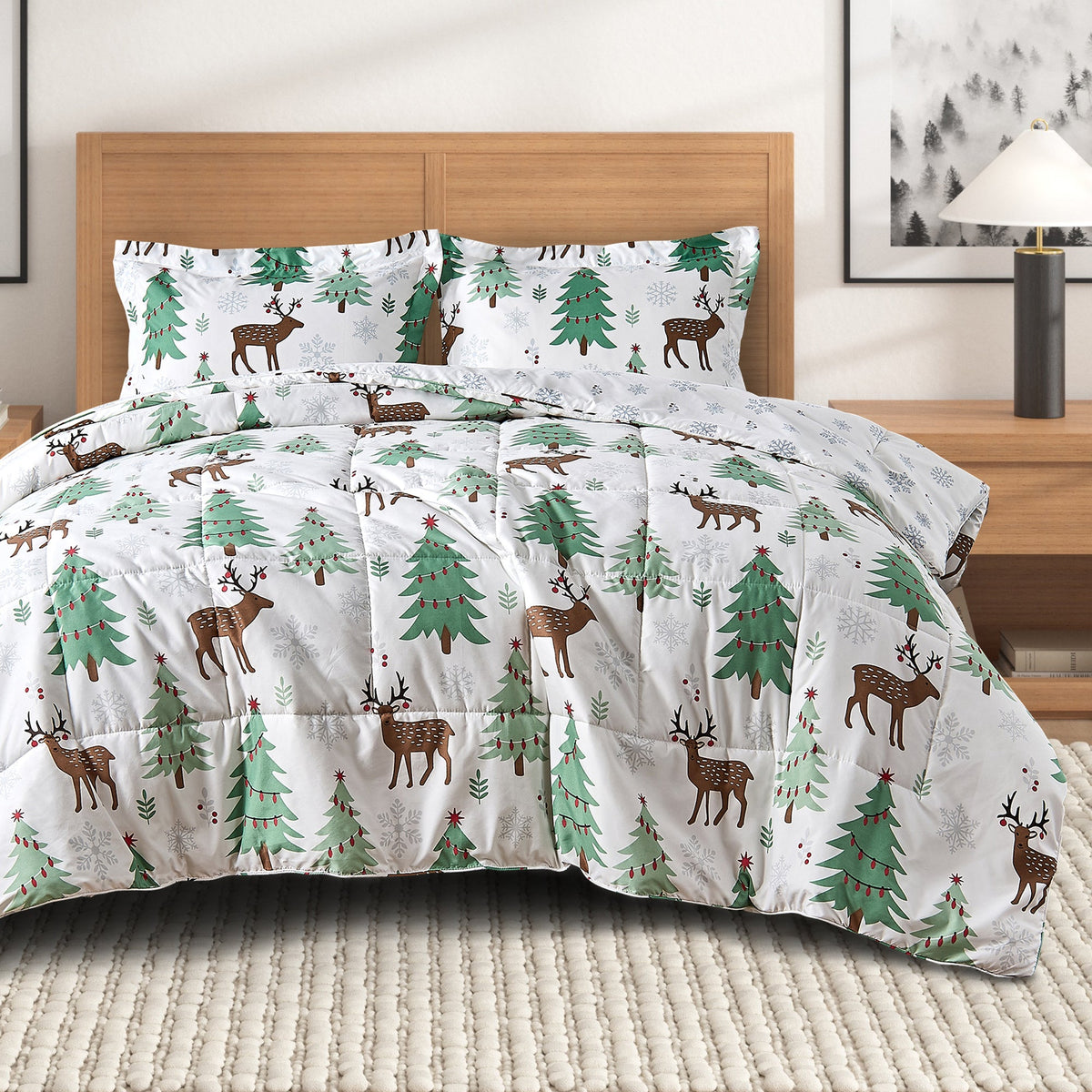 Reversible Christmas Comforter and Sham Set - Holiday / Lodge Odette Collection