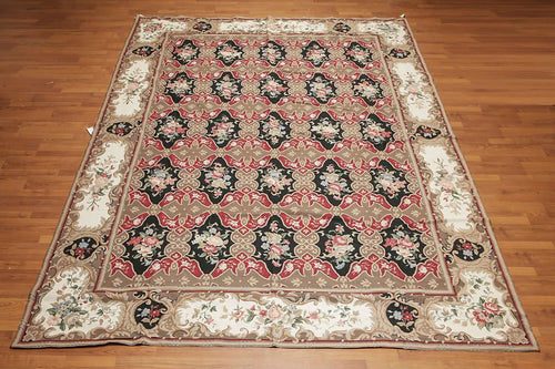 9x12 Brown Hand woven Wool French Flatweave Needlepoint Oriental Area Rug (Needlepoint Aubusson;Hand-Woven;9x12;Rectangle;Brown, Rust, Black, Ivory, Rose, Blue, Multi;Traditional) - view 2