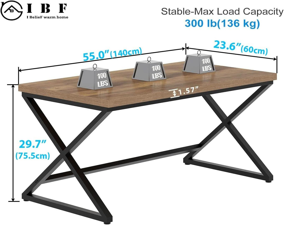 Rustic Oak 55 Inch Computer Desk For Home Office Modern