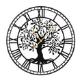 Large 27-inch black metal wall clock featuring a Tree of Life design, perfect for modern home decor.