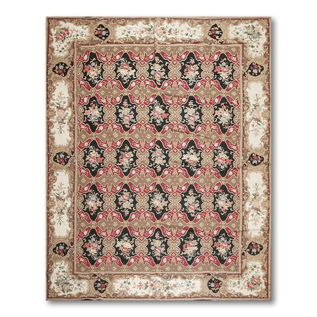 9x12 Brown Hand woven Wool French Flatweave Needlepoint Oriental Area Rug