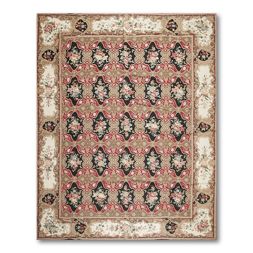 9x12 Brown Hand woven Wool French Flatweave Needlepoint Oriental Area Rug (Needlepoint Aubusson;Hand-Woven;9x12;Rectangle;Brown, Rust, Black, Ivory, Rose, Blue, Multi;Traditional) product photo